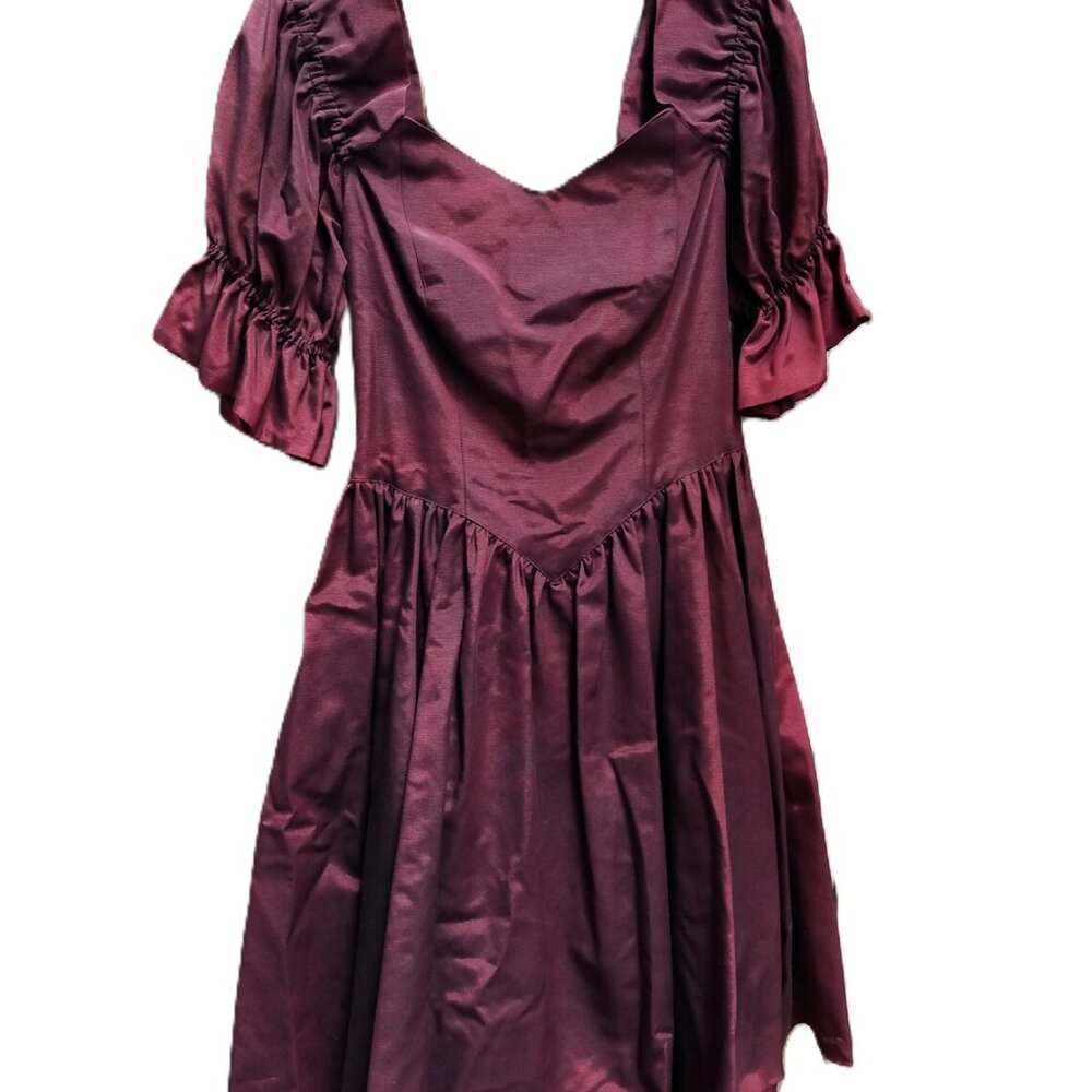 Vintage Taffeta Dress Burgundy Rococo Gown 33" Bust 28" Waist Formal 80s 90s